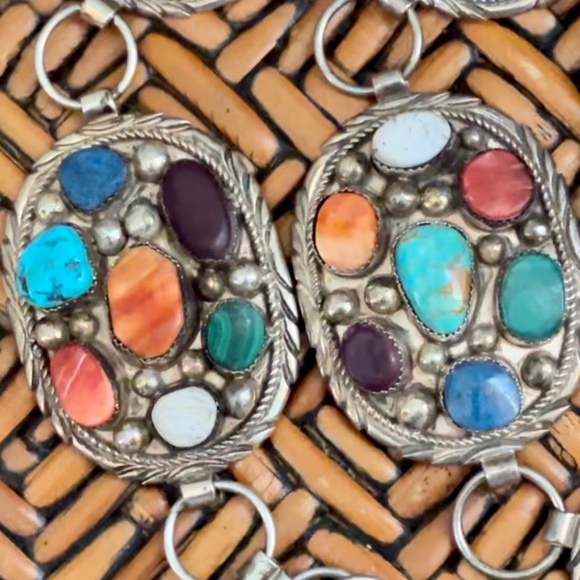 Signed Navajo multi stone Sterling Silver Concho belt - Picture 3 of 16